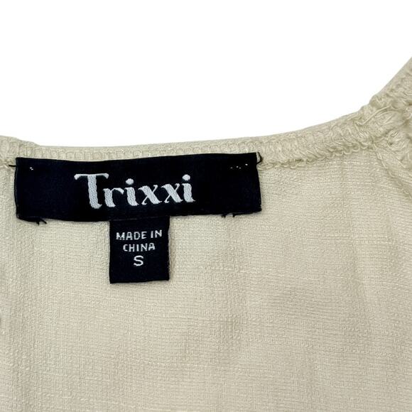 Trixxi Tan Puff Sleeve Peasant Mini Dress - Size Small - Picture 8 of 10